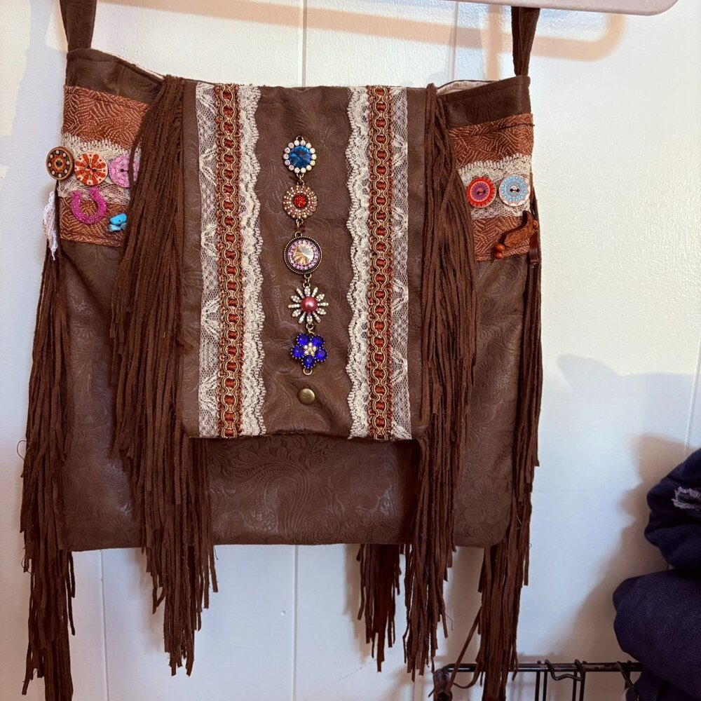 Leather Shoulder Bag, Purse, Pocketbook, Handbag, Boho, Suede Fringe